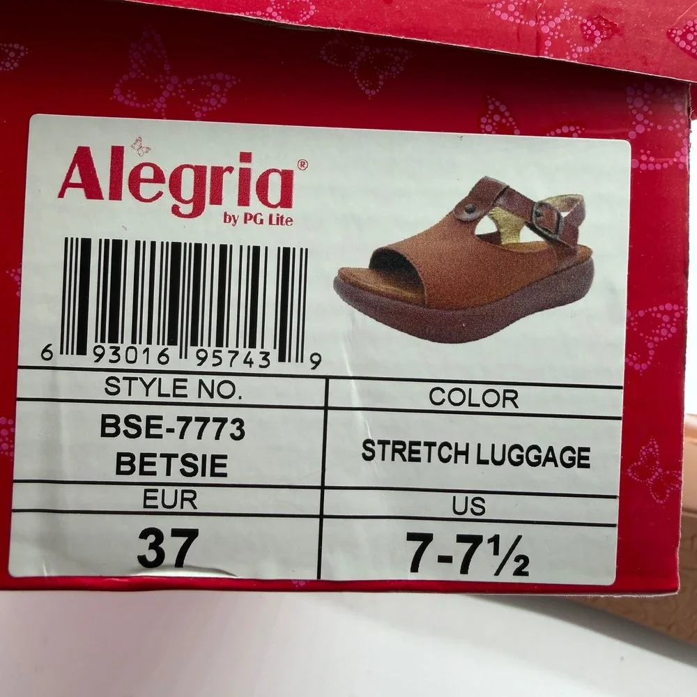 Alegria Betsie Stretch Luggage Brown Platform Sandals BSE-7773 Size 37 US 7-7.5